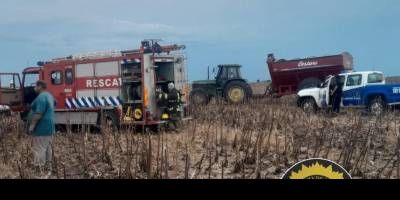 Principio de incendio en una cosechadora en ruta 38.