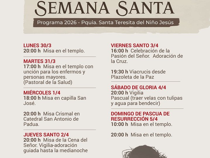 Actividades parroquiales por Semana Santa en la Parroquia Santa "Teresita del Ni帽o Jes煤s" Actividades parroquiales por Semana Santa en la Parroquia Santa "Teresita del Ni帽o Jes煤s"