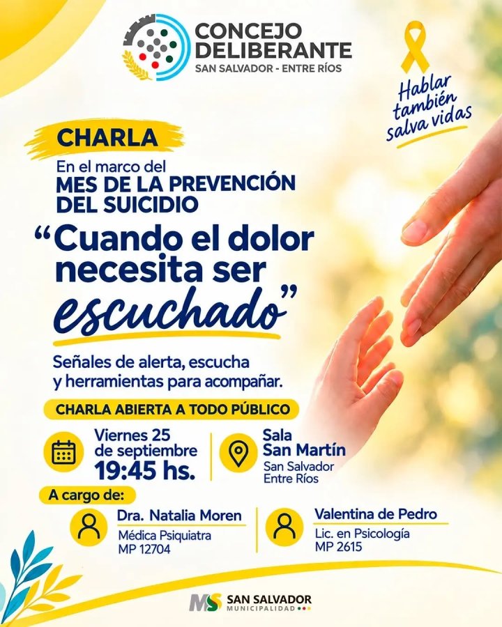El Concejo Deliberante organiza una charla de prevención sobre el suicidio. El Concejo Deliberante organiza una charla de prevención sobre el suicidio.