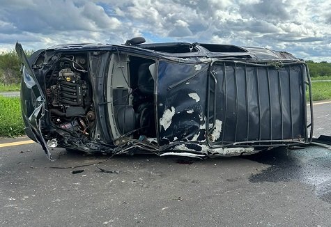 Ruta 18: un utilitario perdió el control y volcó. Ruta 18: un utilitario perdió el control y volcó.
